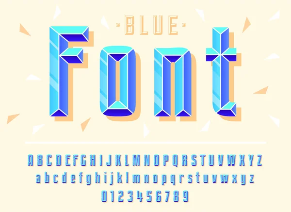 Élégante Police Bleue Stylisée Alphabet Avec Chiffres Lettres Majuscules Majuscules — Image vectorielle