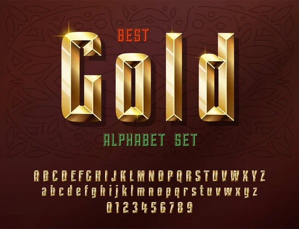 スタイリッシュな様式化されたゴールデン 大文字 大文字のフォントを輝く光沢のあります — ストックベクタ