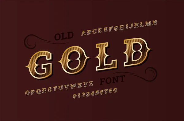 Antiguo alfabeto estilizado en oro. West brillante fuente premium brillante. Ilustración vectorial — Vector de stock