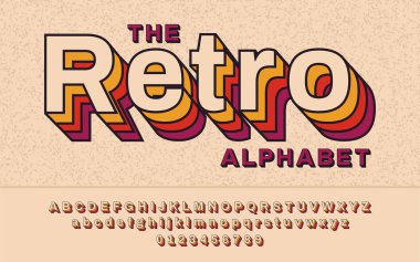  Retro Font 90's, 80's. With VHS effect, Vector abc alphabet clipart