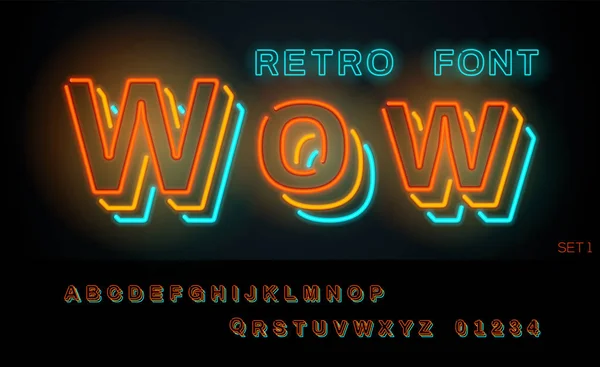 Nacht Retro Neon Schrift Leuchtendes Alphabet Vektorillustration Set — Stockvektor