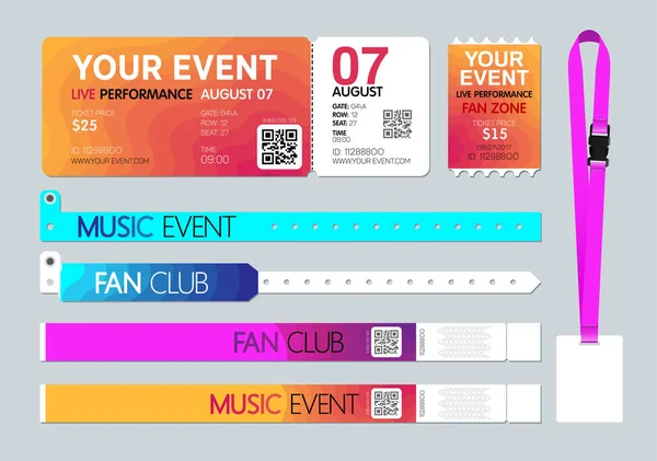 Event Entrance Ticket Badge Card Holder Bracelets Live Performance Entrance — Stock Vector