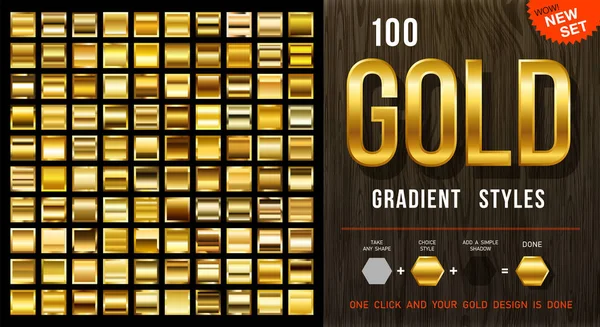 100 Vector Gold Gradient Styles Golden Squares Collection Contour Golden — Stock Vector