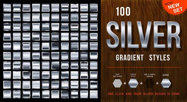 100 Srebrny Wektor Stylów Gradientów Metalness Kolekcja Kwadraty Konturu Srebrny — Wektor stockowy