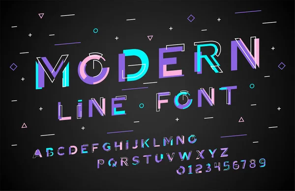 Stylish Modern Abstract Italic Font Alphabet Numbers Vector Colorful Font — Stock Vector