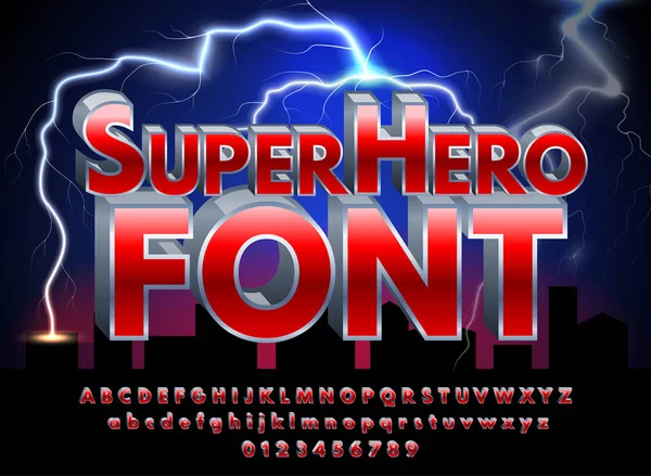 Superhero Abstract Font Alphabet Numbers Colorful Comics Retro Typeface Night — Stock Vector
