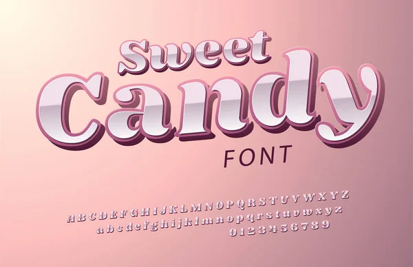 Roze Glanzend Lettertype Zoete Candy Alfabet — Stockvector