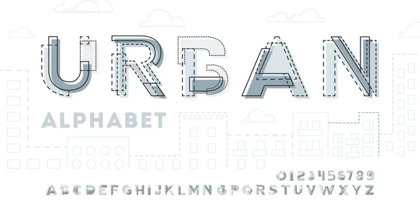 Monochrome Urban Modern Font Alphabet Made Pieces Paper — Stock Vector