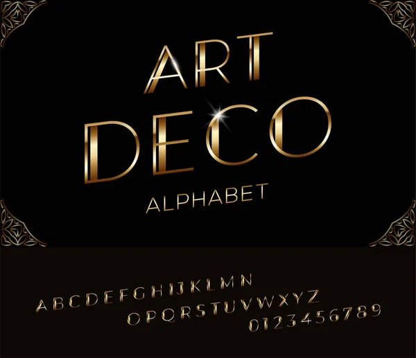 Élégante Police Alphabet Italique Doré Style Art Déco — Image vectorielle