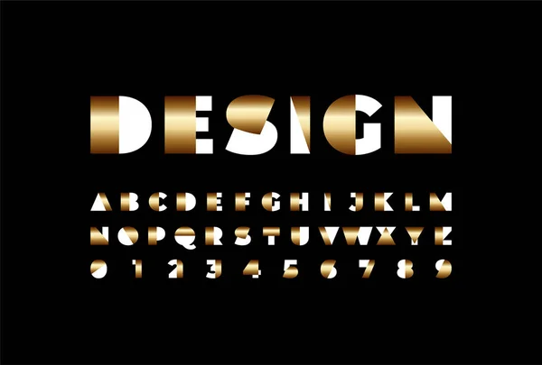 Fonte Moderna Alfabeto Formas Brancas Douradas Design Mínimo — Vetor de Stock