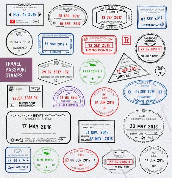 Conjunto Carimbos Passaporte Viagem Internacional —  Vetores de Stock