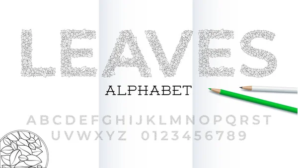 Font Alphabet Contour Leaves Suitable Coloring Pages Vector Illustration — Stock Vector