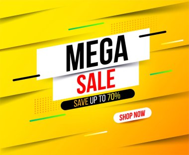 Soyut satışı büyük başlığı için özel teklifler, satış ve indirimler parlak sarı renkte. Kapalı % 70