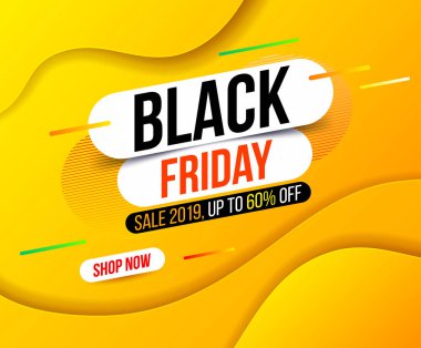 Özel teklifler, satış ve indirim için parlak sarı degrade rengi siyah Cuma afiş soyut. %60 off