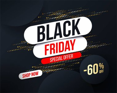 Black Friday afiş altın noktalı resim glitter etkisi için özel teklifler, satış ve indirimler ile soyut. Promosyon ve Black Friday alışveriş şablonu %60 off