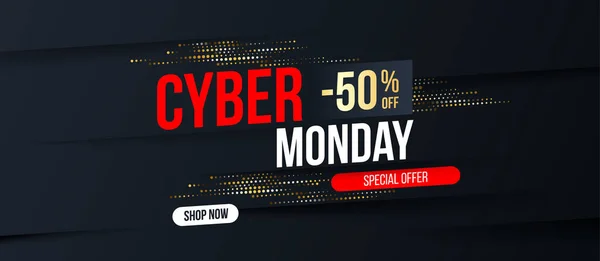 Bannière Abstraite Cyber Monday Avec Effet Paillettes Demi Teintes Dorées — Image vectorielle