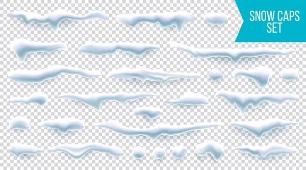 Реалістичний Набір Снігових Шапок Новорічні Елементи Зимового Льоду Прозорому Фоні — стоковий вектор