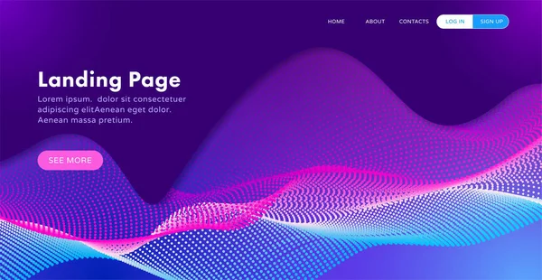 Trendy Abstract Landing Page Template Websites Apps Dynamic Flowing Particles — Stock Vector