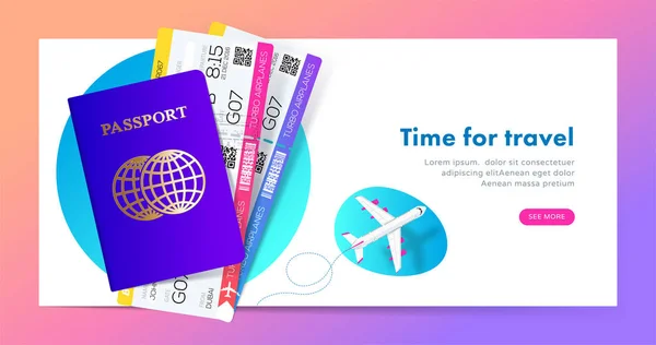 Ταξίδι Σχεδιασμός Banner Διαβατήριο Εισιτήρια Σύγχρονο Στιλ Διαβάθμισης Για Ταξιδιωτικές — Διανυσματικό Αρχείο