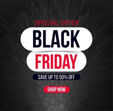 Özel teklifler, satış ve indirim için siyah Cuma afiş soyut. % 50 indirim. Vektör siyah kabarık arka plan