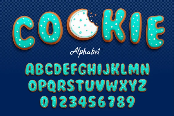 Vector Cartoon Font Alphabet Form Cookies Royal Icing Decorative Tiny — Stock Vector