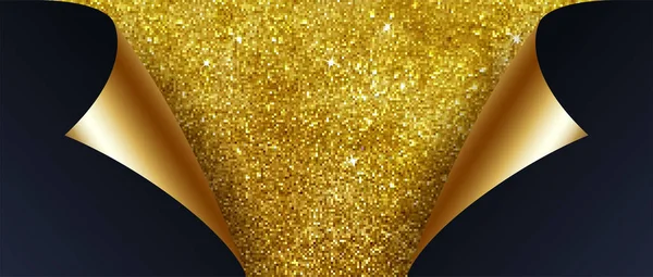 Vektor Gold Glitzerhintergrund Mit Gebogenen Kanten Wickelpapier Kleine Goldene Quadrate — Stockvektor
