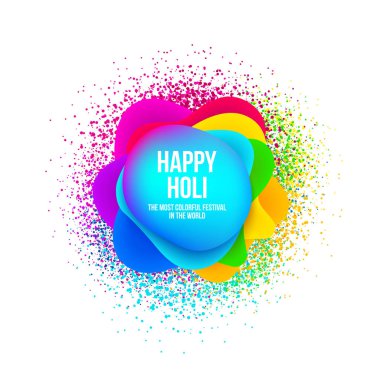 Renkli sprey sıçrama ve kağıt şekilleri ile soyut mutlu Holi banner. Renk, mutlu bayram kutlama tasarım Hint Festivaller. Vektör çizim