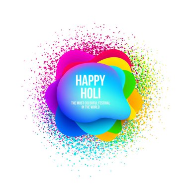 Renkli sprey sıçrama ve kağıt şekilleri ile soyut mutlu Holi banner. Renk, mutlu bayram kutlama tasarım Hint Festivaller. Vektör çizim