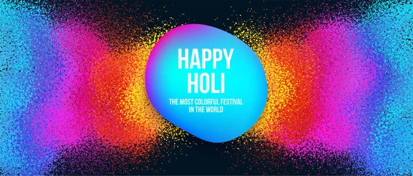 Abstraktes Happy Holi Banner Mit Buntem Sprühspritzer Und Trendiger Flüssigkeitsform — Stockvektor