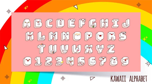Vector kawaii font and alphabet with different emotions. — Stock Vector