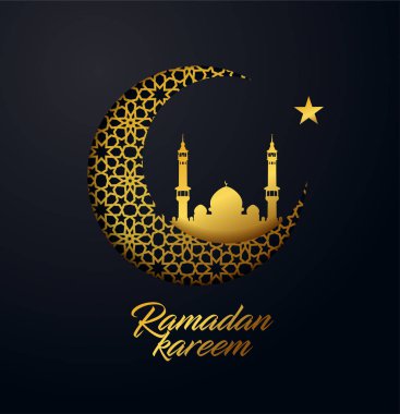 Ramazan Kareem vektör arka plan parlak altın süs yapılmış. Geleneksel İslam kutsal tatili. Yaratıcı tasarım tebrik kartı, afiş, poster.