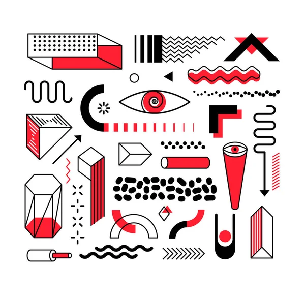 一组抽象的时髦几何形状和设计元素与明亮的红色元素 孟菲斯的设计 制作广告的复古元素 商业横幅 广告牌 — 图库矢量图片