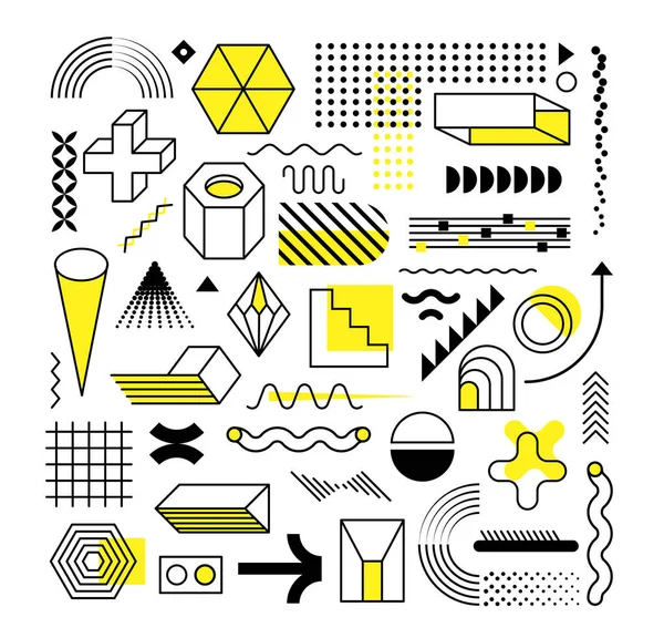 一组抽象的时髦几何形状和具有明亮黄色元素的设计元素 孟菲斯的设计 制作广告的复古元素 商业横幅 广告牌 — 图库矢量图片