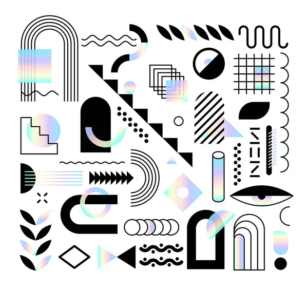 Conjunto Elementos Abstractos Diseño Moda Formas Con Efecto Dispersión Coloridas — Vector de stock