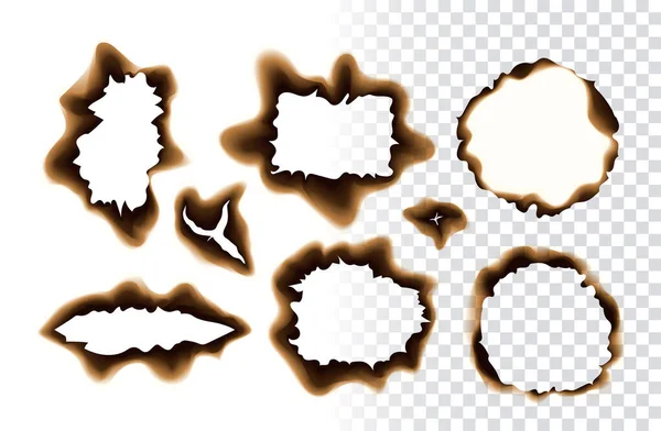 Collection Realistic Vector Paper Burnt Holes Scraps Edges Scorched Isolated — Stock Vector