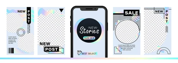 Set Abstract Trendy Design Stories Dispersion Effect Editable Template Social — Stock Vector
