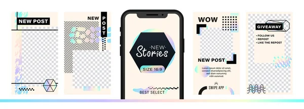 Set Abstract Trendy Design Stories Dispersion Effect Editable Template Social — Stock Vector