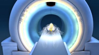 PET-CT görüntüleme sürecinin 3 boyutlu görselleştirmesi tarayıcı, hasta ve radyoyarışçı dağılımını gösteriyor.