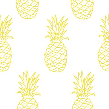 Ananas dikişsiz vektör deseni. Doodle tarzında izole edilmiş egzotik meyve çizimi sarı çizgi sanatı. Ambalaj kağıdı, tekstil baskısı, duvar kağıdı, yaz tasarımları için
