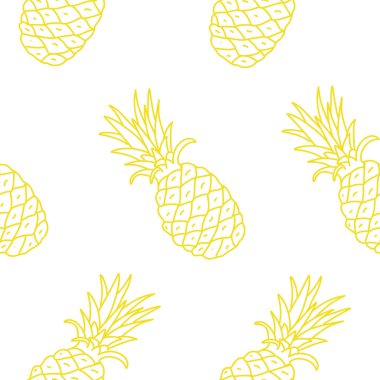 Ananas pürüzsüz grafik deseni. Doodle tarzında izole edilmiş egzotik meyve çizimi sarı çizgi sanatı. Ambalaj kağıdı, tekstil baskısı, duvar kağıdı, yaz tasarımları için
