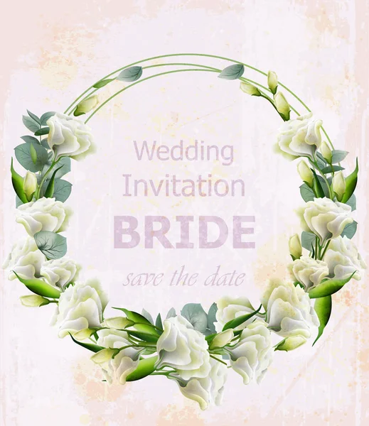 Watercolor white flowers Vector wreath. Beautiful wedding invitation. Vintage floral garlands — Stock Vector