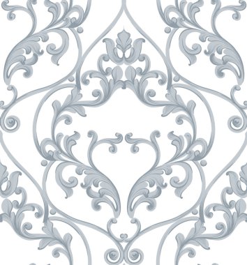 Barok doku deseninin vektör. Lüks duvar kağıdı süsleme dekor. Tekstil, kumaş, fayans. Gri renkler