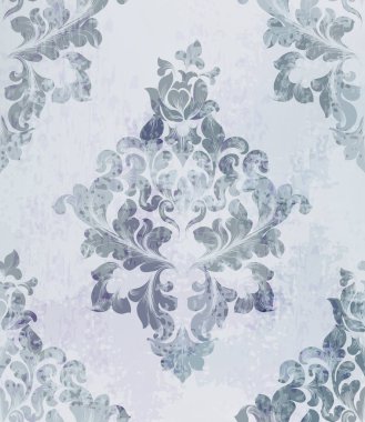 Vintage eski kağıt doku vektör. Lüks Barok desen duvar kağıdı süsleme dekor. Tekstil, kumaş, fayans. Gri renkler