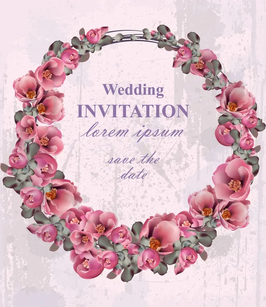 Düğün davetiyesi çelenk vektör. Güzel yuvarlak çerçeve çiçek dekor. 3D arka planlar — Stok Vektör
