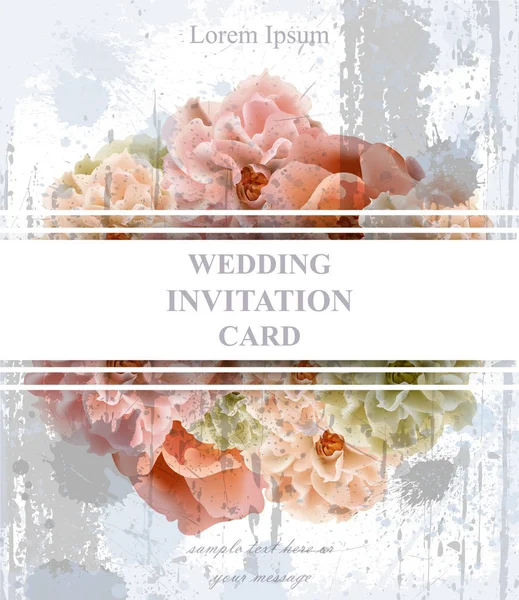 Tarjeta de invitación de boda Vector. Hermosa decoración floral. Plantilla de póster de bandera fondos 3d — Vector de stock