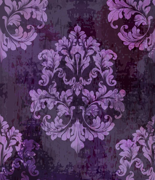 Vintage textura de papel viejo Vector. Decoración de adorno de fondo de pantalla de patrón barroco de lujo. Textil, tela, baldosas. Colores violetas — Vector de stock