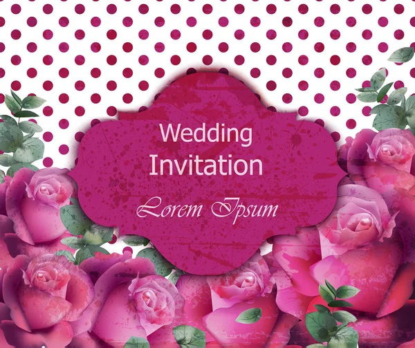 Düğün davetiye kartı vektör. Güzel güller çiçek çerçevesi dikey. Afiş poster şablonu 3d arka planlar — Stok Vektör