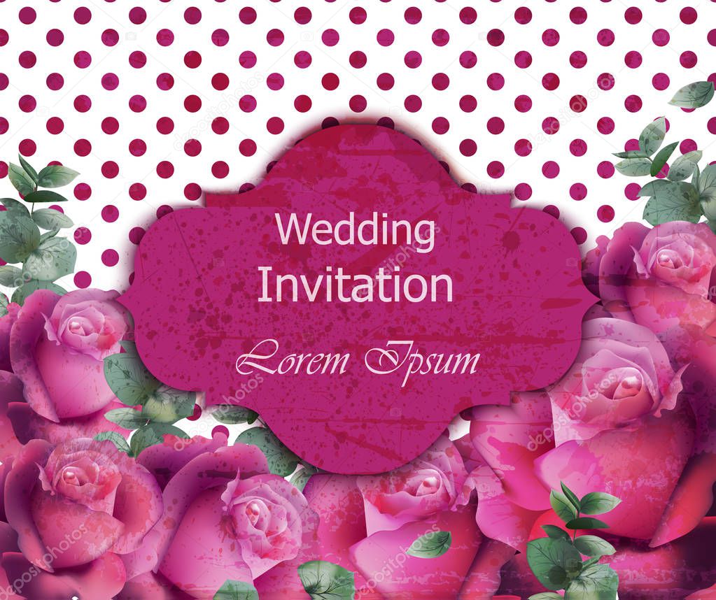 Wedding invitation card Vector. Beautiful roses floral frame vertical. Banner poster template 3d backgrounds