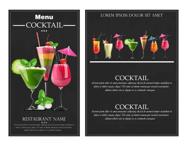 Cocktailgetränke Vektor realistische Banner Flyer-Layout. Nacht Party Vorlage mit Sommergetränken Kollektion. 3D-Abbildungen — Stockvektor