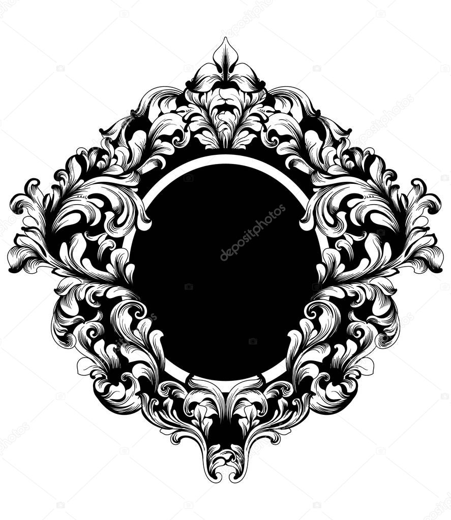 Vintage Frame Vector. Classic rich ornamented carved decors. Baroque sophisticated designs
